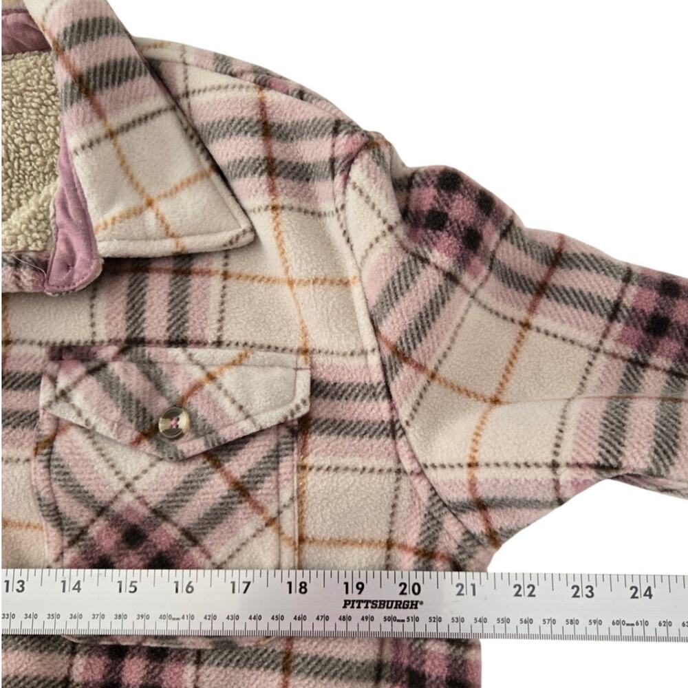 Cabincore/Gorpcore Pink & Cream Plaid Plush‑Lined Shacket Size Medium - Picture 6 of 8